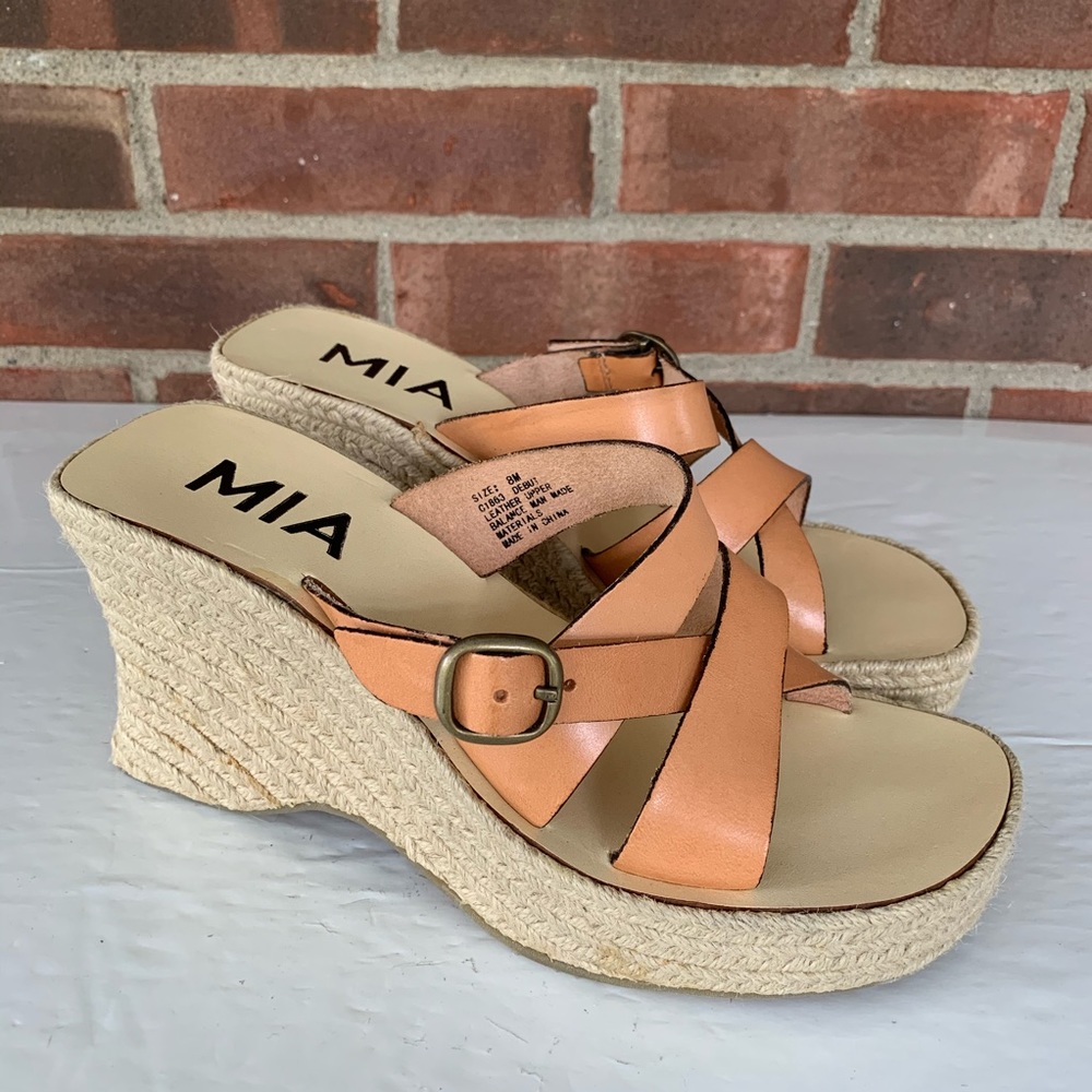 Like new MIA leather slide platform wedge sandals